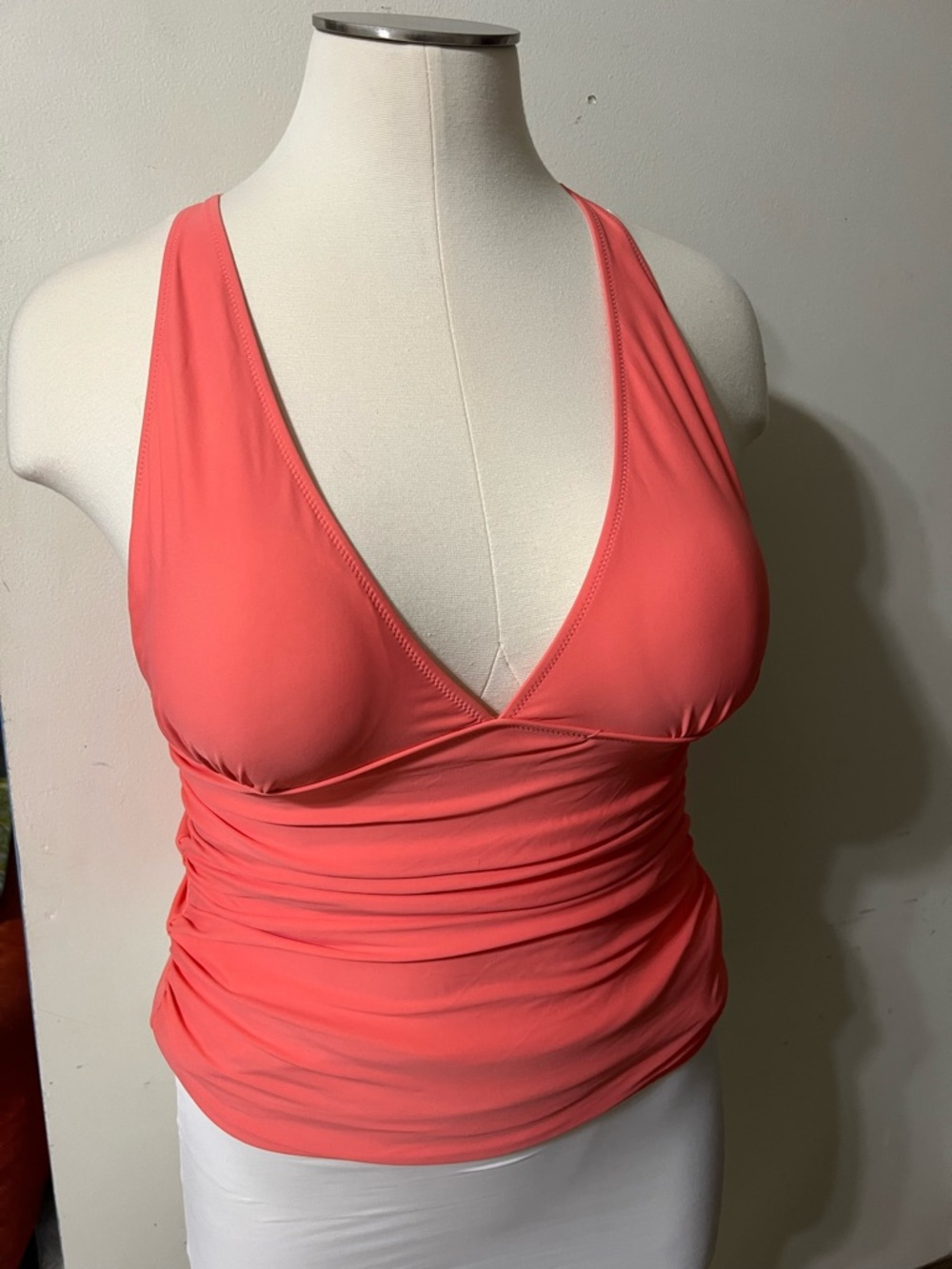 Beachsissi Tankini Top Womens XL Coral Ruched Halter Swim Tummy Control Padded